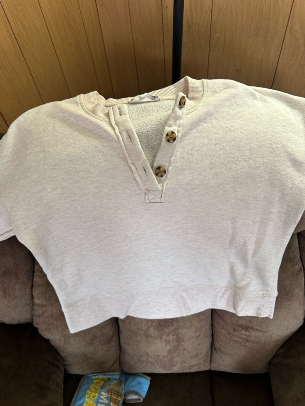 Pink Rose Cream Short Sleeve Henley Top with Button Placket